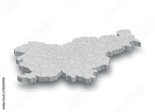 3d Slovenia white map with regions isolated