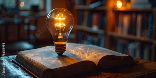 Softly Illuminated Open Book Resting on Wooden Desk in Cozy Study Room Depicting the Power of Learning and Bright Insights