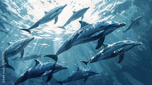 A collection of dolphins swimming © 2rogan