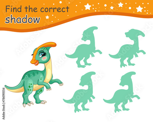 Find correct shadow of parasaurolophus dinosaur vector illustration © alinart