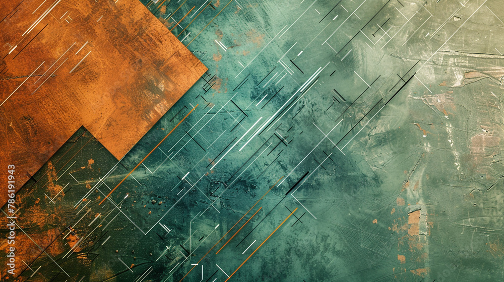 Naklejka premium Organic technology feel in olive and rust abstract with teal digital mesh.