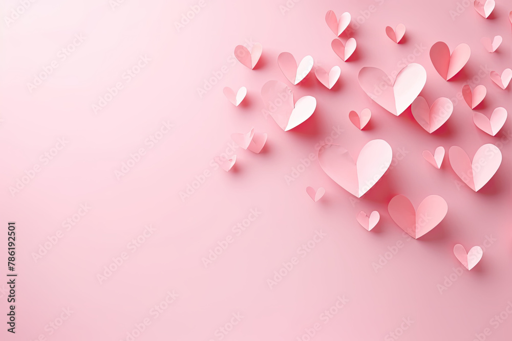 Whimsical Paper Heart Elements Floating on Pink Background