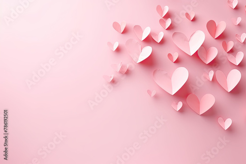 Whimsical Paper Heart Elements Floating on Pink Background