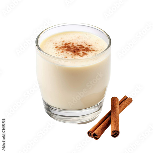 Eggnog drinks in glass, isolated on transparent background. Generative AI