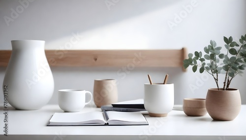 Clean Aesthetic Scandinavian style table with decorations. Zen. Spiritual  