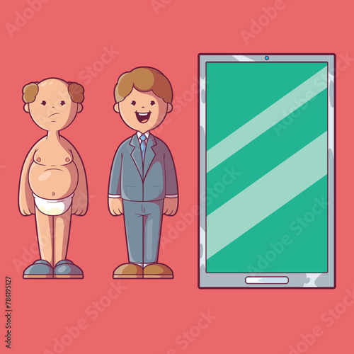 Character in a business suit, and underwear vector illustration. Tech, profile, deception design concept. (ID: 786195127)