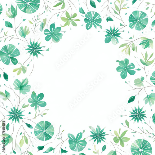 Watercolor green leaves frame background.  © saritwat