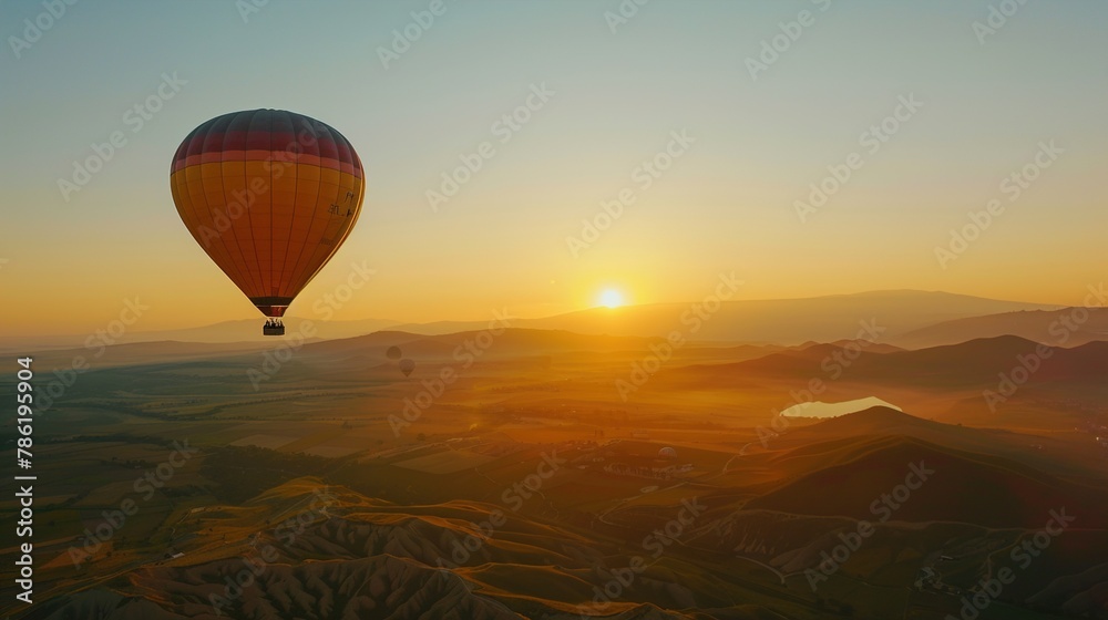 A hot air balloon ascends into the sky at dawn, carrying passengers on a breathtaking aerial journey above the scenic landscape during a hot air balloon festival event. A hot air balloon ascends into the sky at dawn, carrying passengers on a breathtaking aerial journey above the scenic landscape during a hot air balloon festival event.