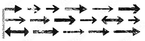 Set of hand drawn direction arrow icons. Graphic vector elements for web, poster, flyer, business cards.