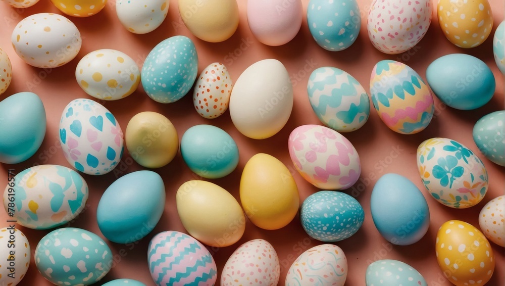 Artistic vibrant Easter egg decoration pattern on pastel cream background. Minimal Easter celebration concept.