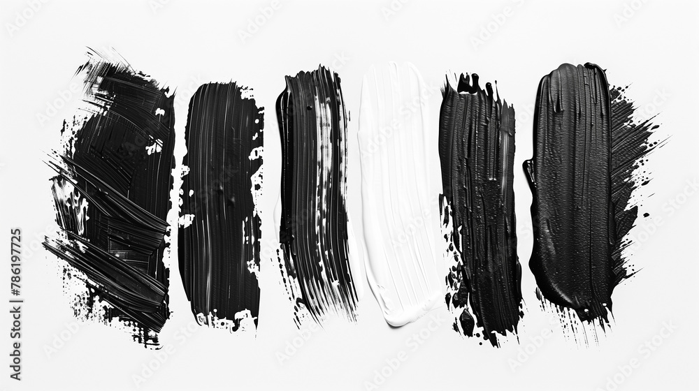 Black and white makeup brush strokes on white background. Black and white makeup brush strokes on white background.