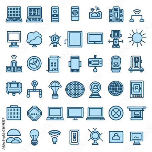 Collection of technology, artificial intelligence-AI Vector Line Icons. That Contains such Icons as computer, notebook, cloud, world, sun power for managements