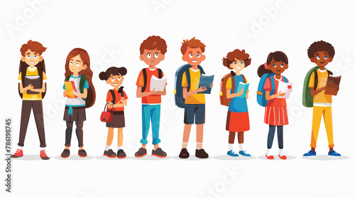 School students children with backpacks books mobile photo