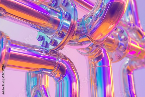 Modern Art Installation Featuring Colorful Reflective Pipes in a Neon Hues Setting