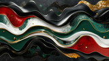 Dark Green, Light Green, White, and Red Liquid fluid abstract background.3D rendering