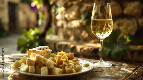 Elegant Wine Tasting Setup with Artisanal Cheese.