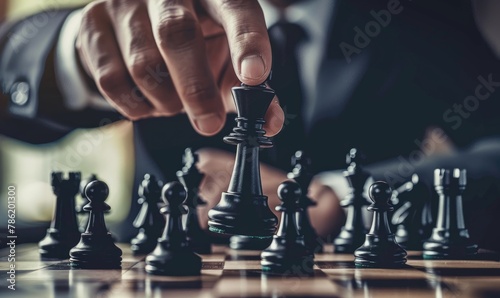 Businessman moving a chess piece
