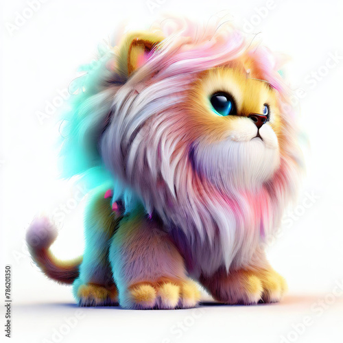 3D furry forest animal with beautiful colors and white background. with Generative AI technology