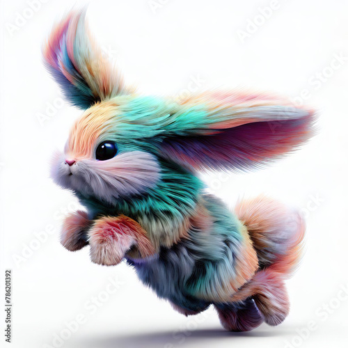 3D furry forest animal with beautiful colors and white background. with Generative AI technology