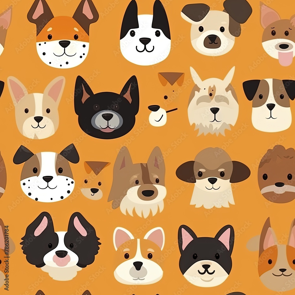 Cute dogs head seamless patterns, texture, background. Cute dogs head seamless patterns, texture, background.