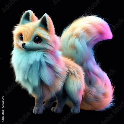3D furry forest animal with beautiful colors and white background. with Generative AI technology