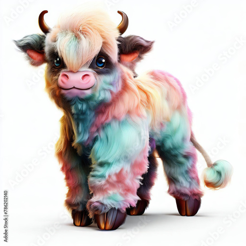 3D furry forest animal with beautiful colors and white background. with Generative AI technology