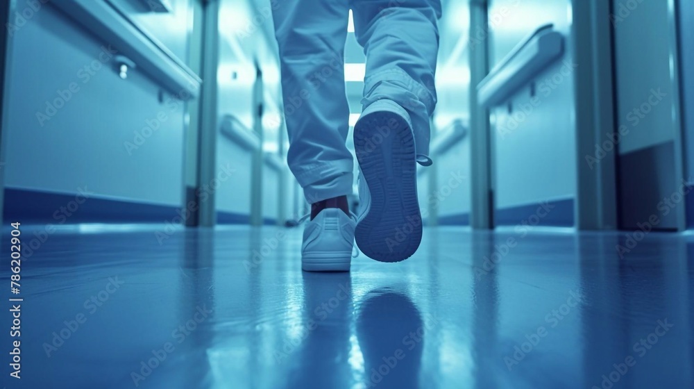 Obraz premium Silhouettes of doctors in the corridor of a modern hospital