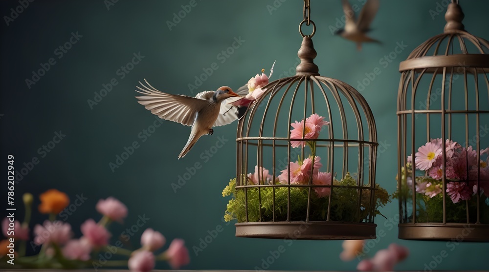 Birds free from cage, jail, freedom from cage, freedom from pressure, job.generative.ai 
