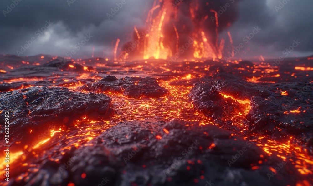 A large volcano hot lava and gases A large volcano hot lava and gases