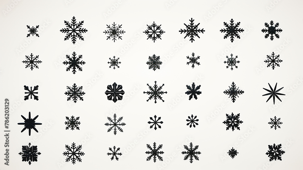 collection of snowflakes isolated on a white background, flat minimalism graphics, set of winter patterns collection of snowflakes isolated on a white background, flat minimalism graphics, set of winter patterns