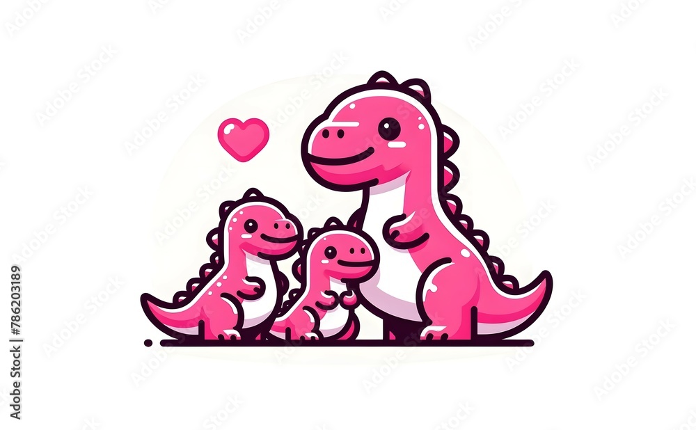 Loving Dinosaur Family Portrait: Pink Dinosaurs with a Heart, Joyful and United