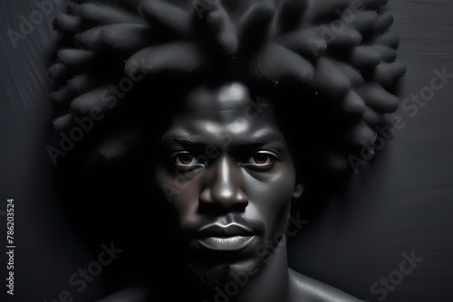 Modern Art with Black Man Face on Luxurious Black Paper Texture Background 