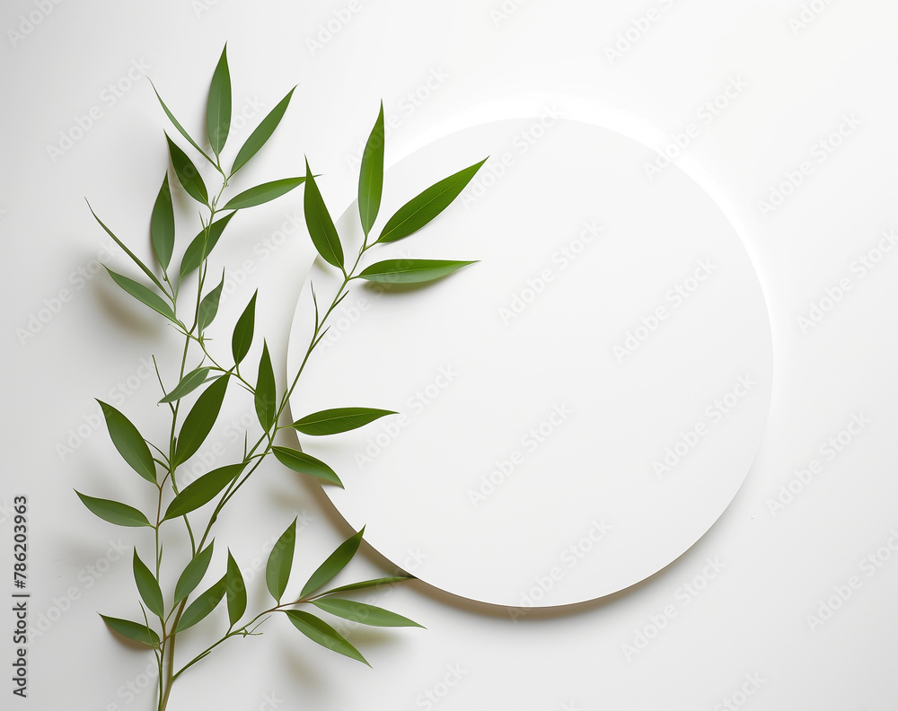 White plate with a plant on it on a table. Generated AI