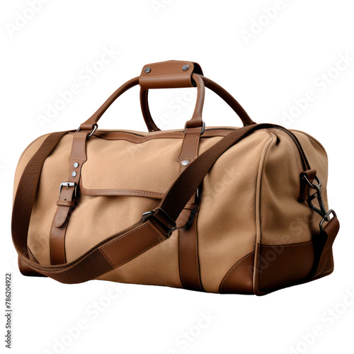 classic fabric travel bag with straps file of isolated cutout object with shadow on transparent background.