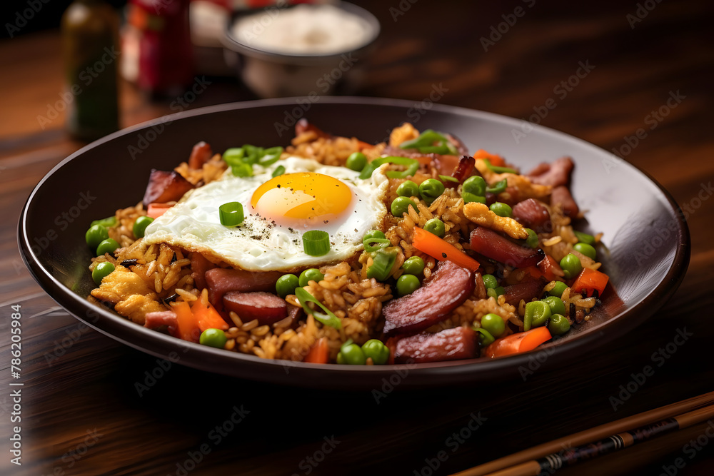 Fried Rice, Savory rice dish, vegetables, meat, eggs Fried Rice, Savory rice dish, vegetables, meat, eggs