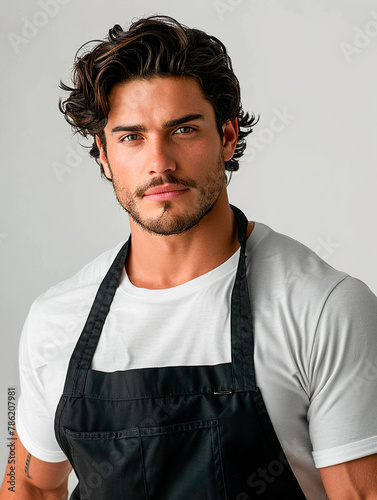 Handsome Male Hairdresser in Black Apron (ID: 786207981)