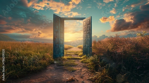 An image of a doorway leading to a world where clean energy technologies and sustainable transportation solutions drive progress towards a carbon-neutral future