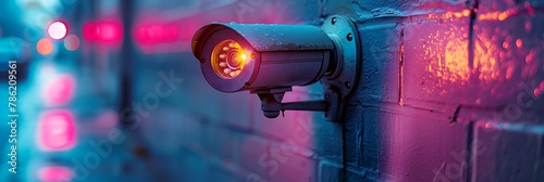 Vigilant Guardian: Glowing Purple Security Camera Keeps Watchful Eye photo