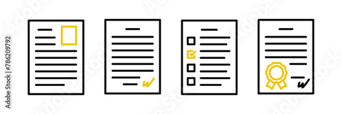 Document line icon set in flat style. Profile, questionnaire, certificate and contract symbols on a white background. Simple abstract icons. Vector illustration for graphic design, web, mobile app, ui photo