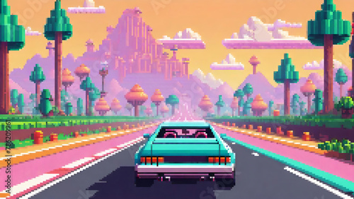 Retro style pseudo 3D racing game background