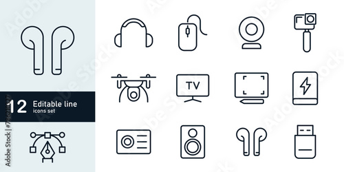 Devices Line Editable Icons set.