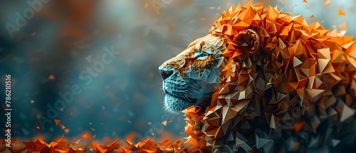 Polytechnic Lion Majesty - Digital Artistry. Concept Artistic Rendering, Digital Manipulation, Lion Portrait, Majestic Theme photo