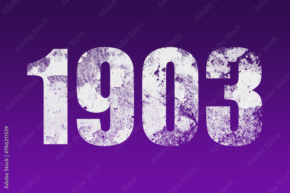 flat white grunge number of 1903 on purple background. flat white grunge number of 1903 on purple background.
