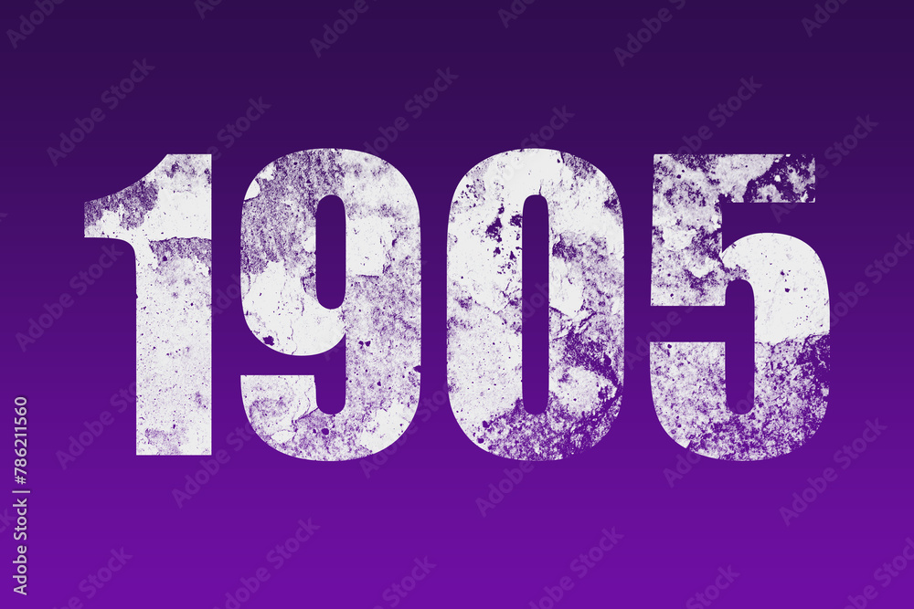 flat white grunge number of 1905 on purple background. flat white grunge number of 1905 on purple background.