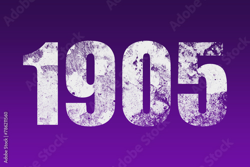 flat white grunge number of 1905 on purple background.