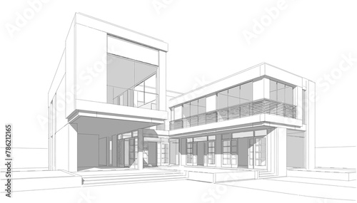 house building sketch architecture 3d illustration