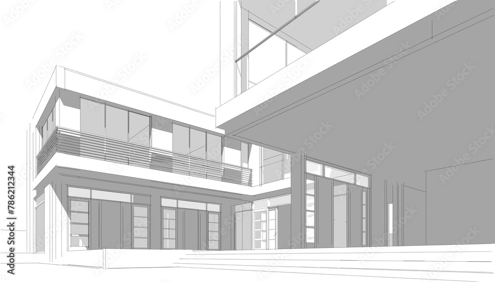 house building sketch architecture 3d illustration house building sketch architecture 3d illustration