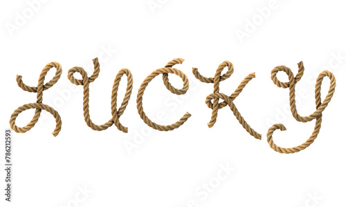 3D render of the text "lucky" with a rope texture