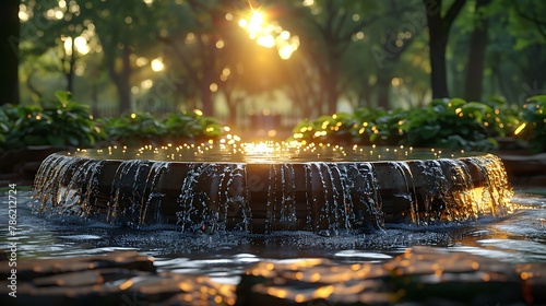 A high-tech, solar-powered water fountain in a public park