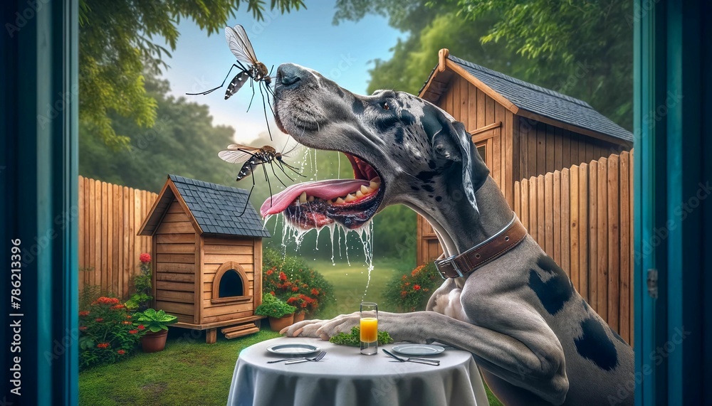Great Dane Playing with Mosquitoes in Backyard generative AI - obrazy, fototapety, plakaty 